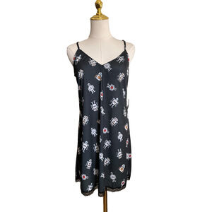 ModCloth Breakfast for Dinner Women's PJ Gown Black Robot Print Size Small New